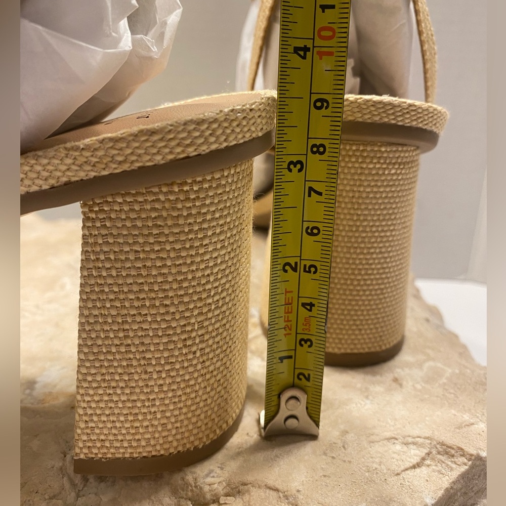 Sz 10 NIB A New Day Mirabel Linen Cream Block High Heel Strappy Sandals - Picture 9 of 14